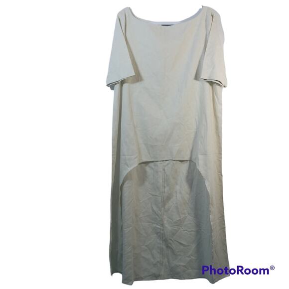 FAERIESTY Hi-Low Cream Linen Cotton Tunic Top Lagnlook Natural Size M - Picture 1 of 7